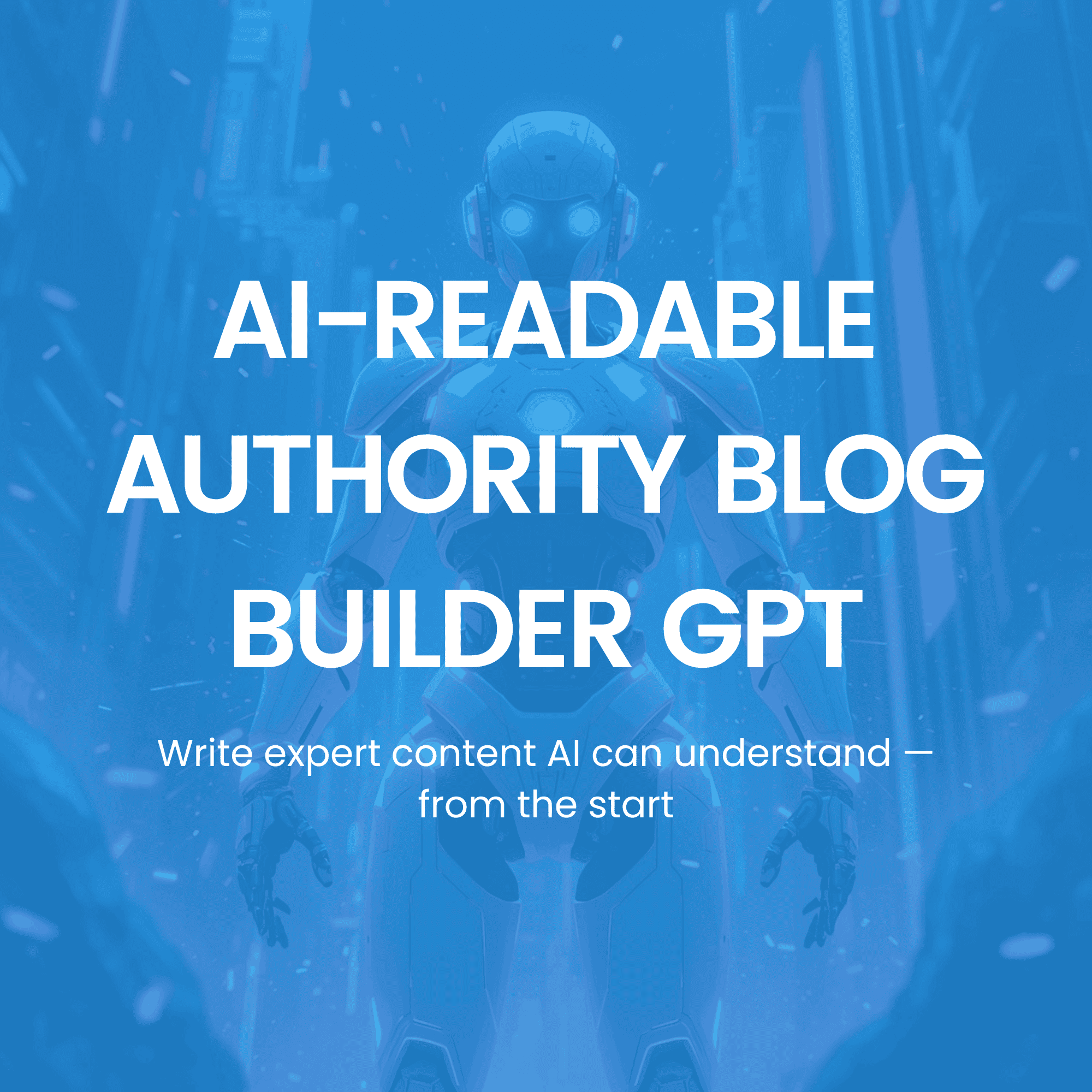 AI-generated text on a blue background with a futuristic robot design.