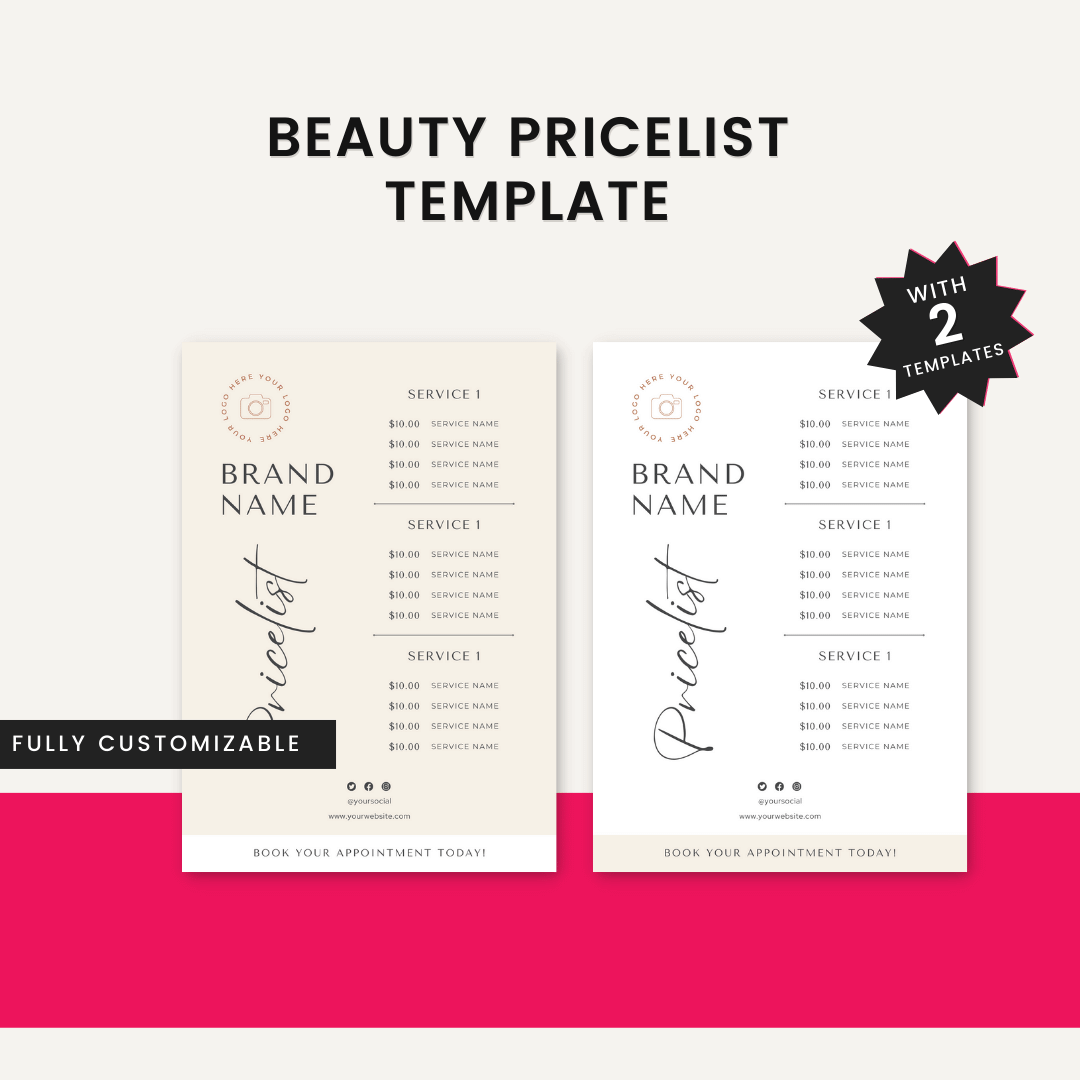 Beauty Boost Business Bundle Beauty Pricelist Template