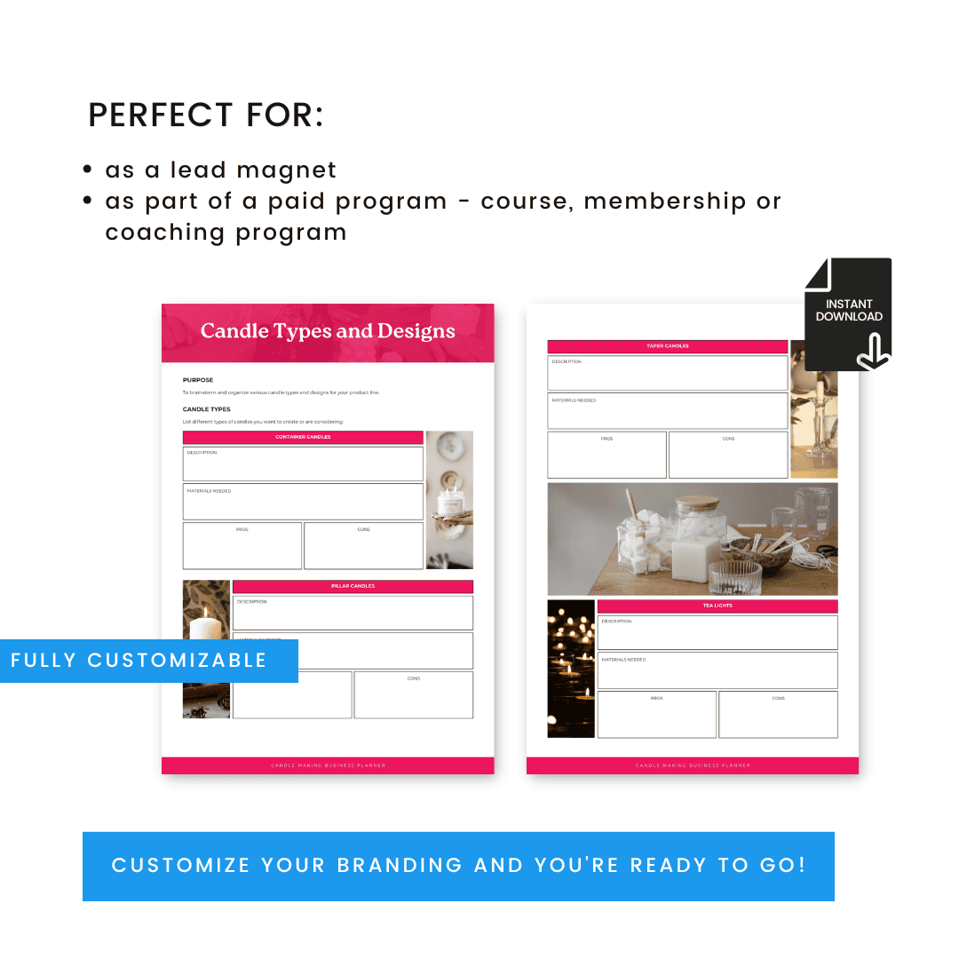 Candle Making Business Planner Perfect For Lead Magnet And Paid Program