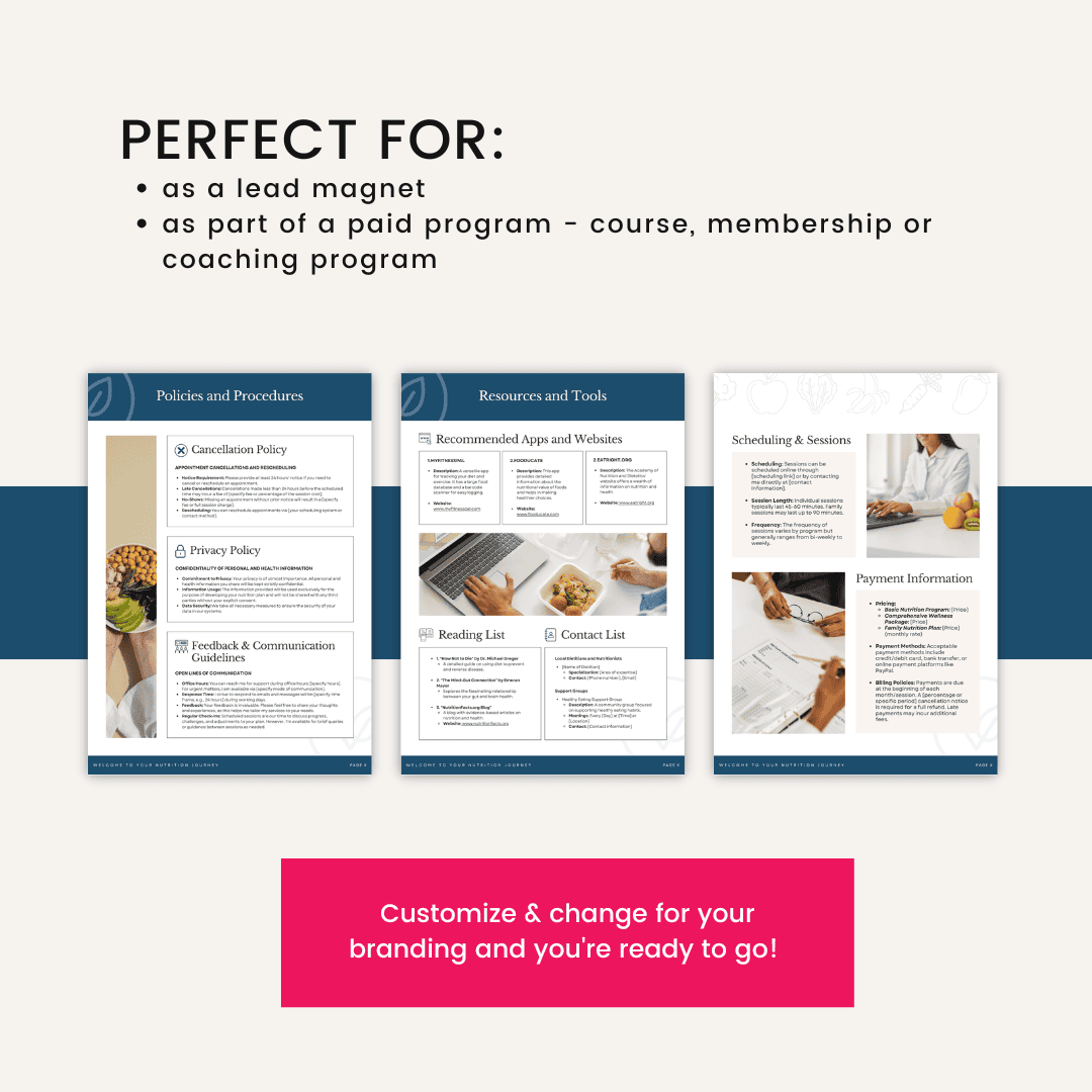 Nutrition Coach Welcome Packet Perfect For Lead Magnet And Paid Program