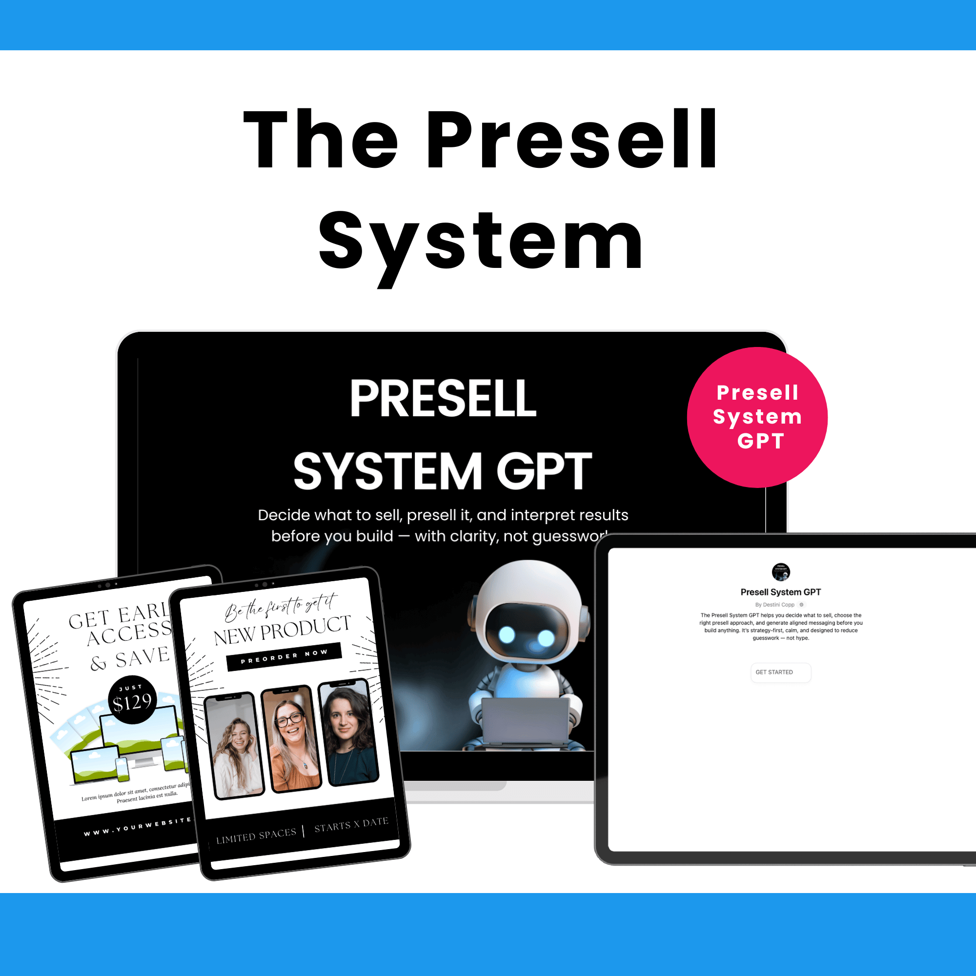 The presell system GPT image with images of the presell Canva templates.