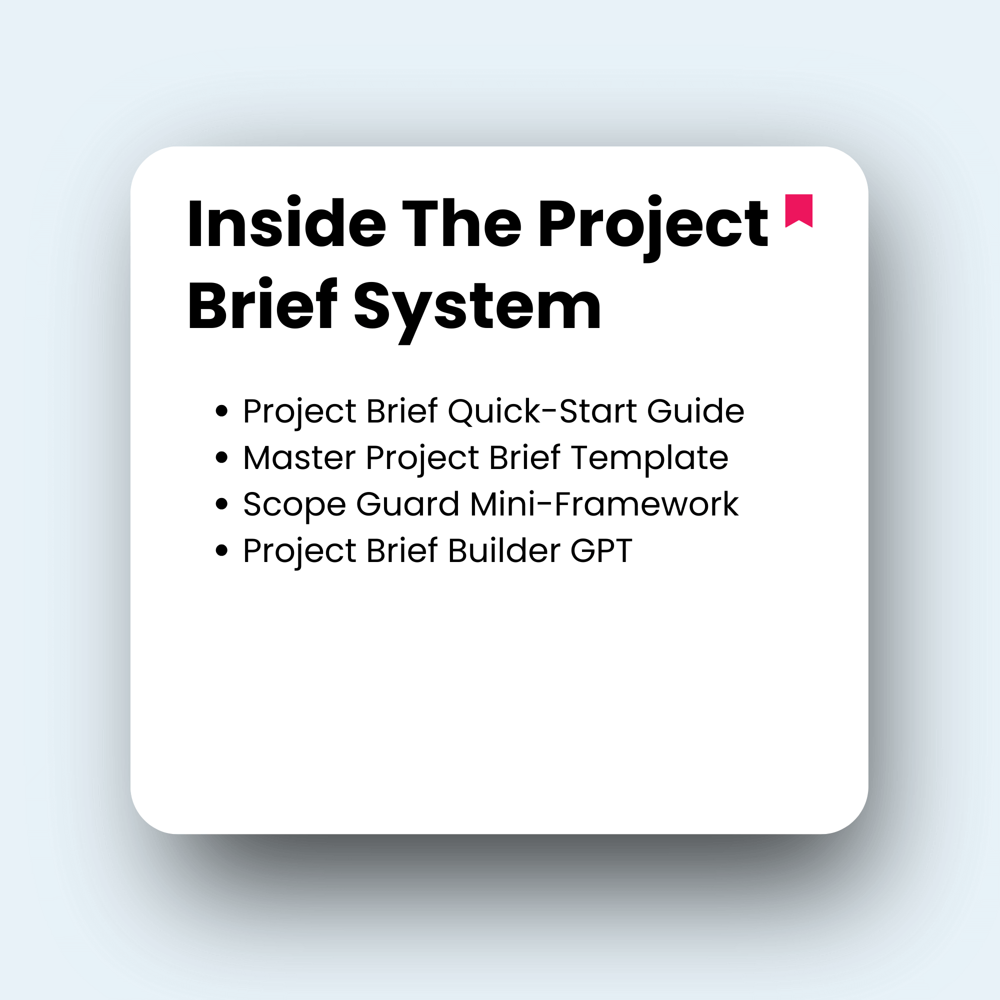 White square with text about project brief system on a light gray background