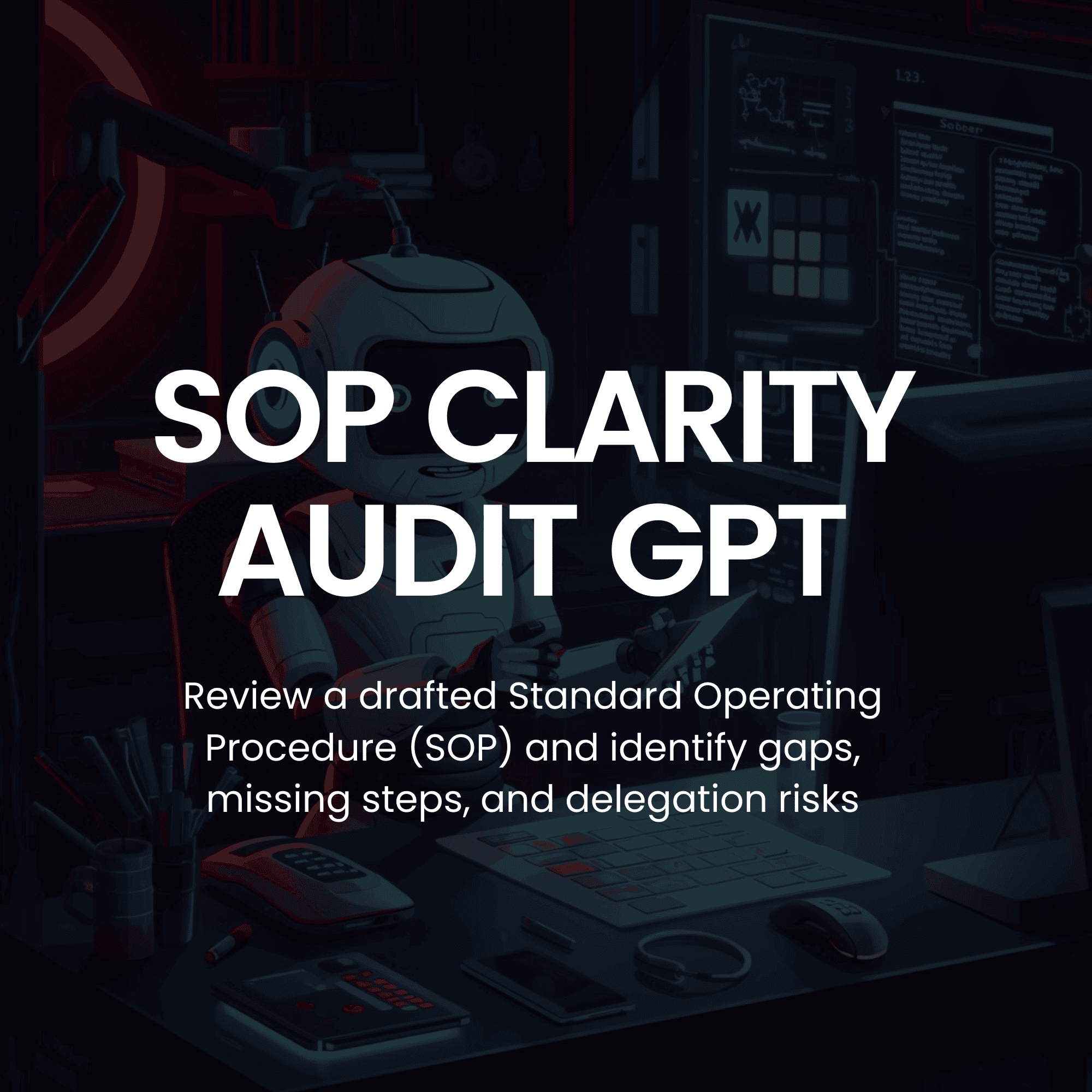 Dark background with text overlay about SOP Clarity Audit GPT