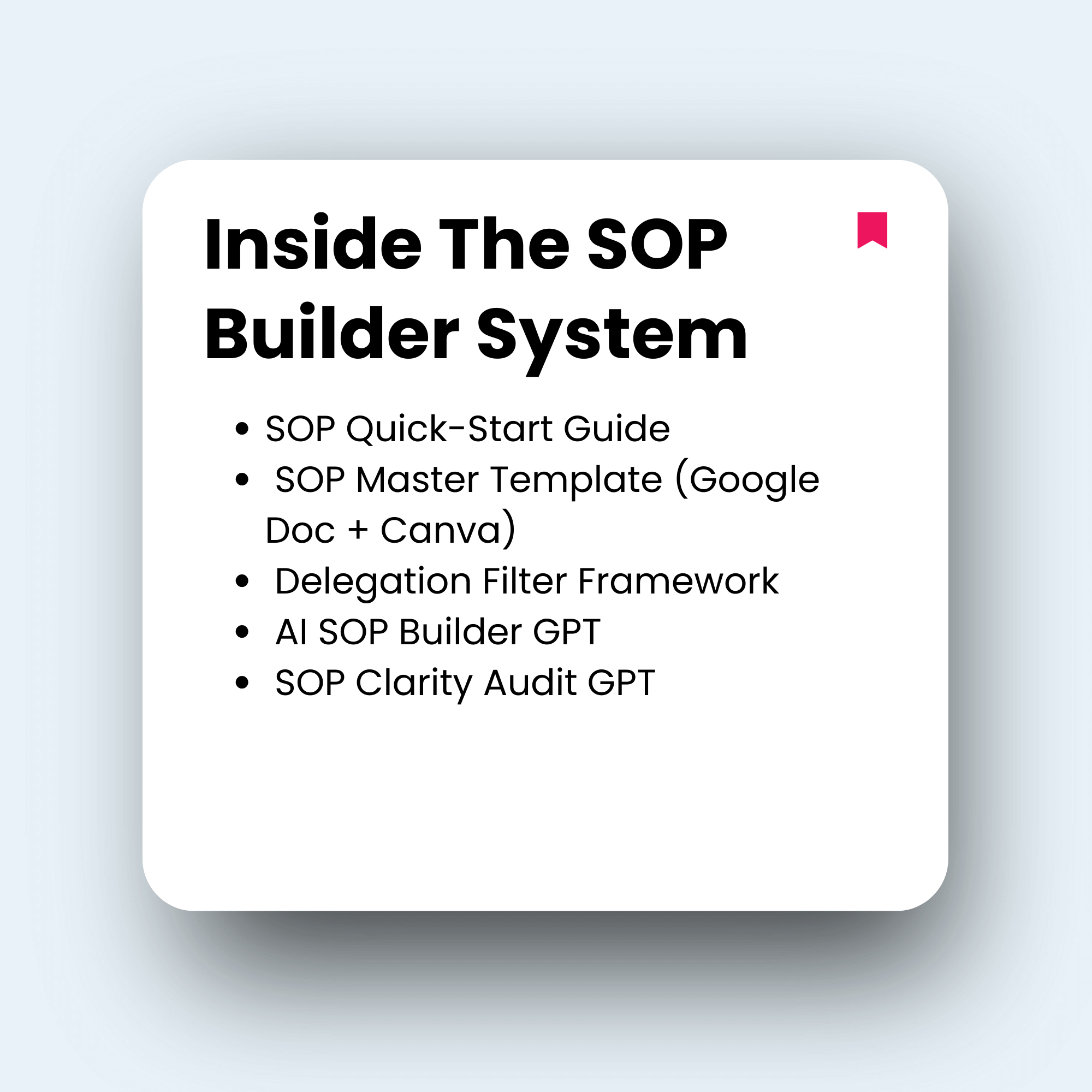 White square with text about the SOP Builder System on a light gray background