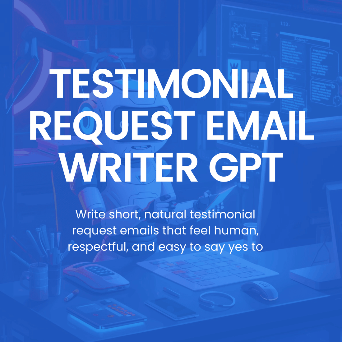 Text overlay on a blurred office background with computer equipment, text &