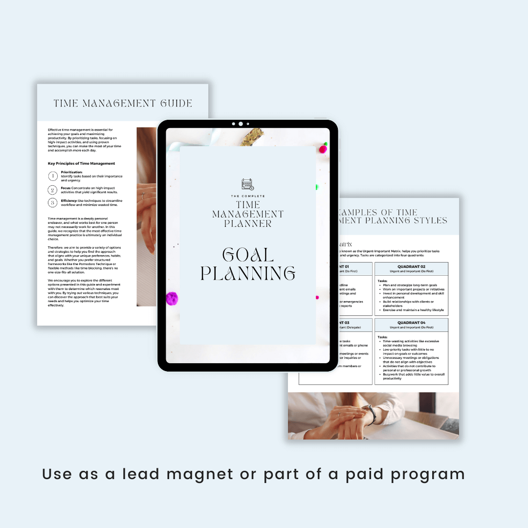 Time Management Planner Use For Lead Magnet And Paid Program
