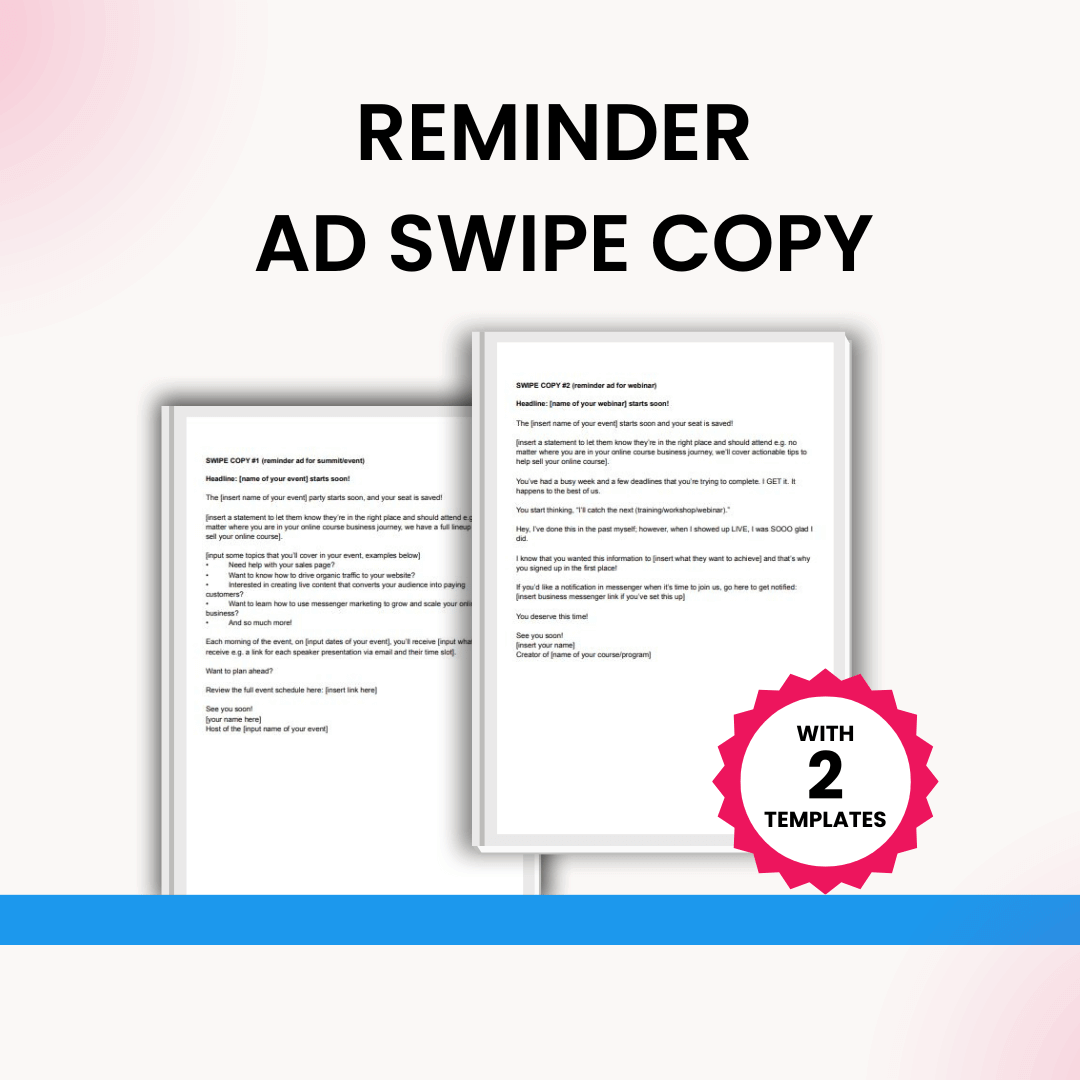 Ad Copy Toolbox Reminder Ad Swipe Copy
