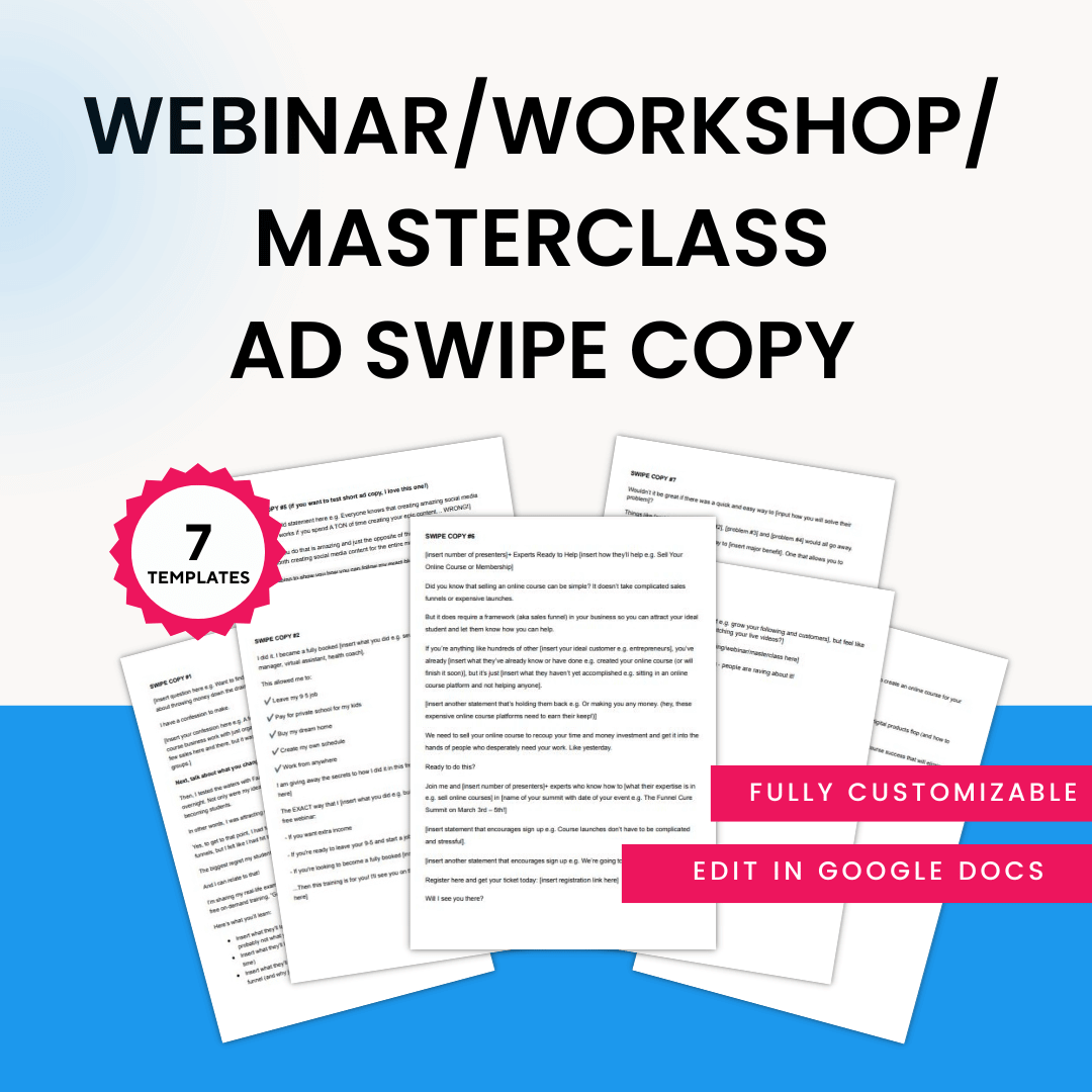 Ad Copy Toolbox Webinar Workshop Masterclass Ad Swipe Copy