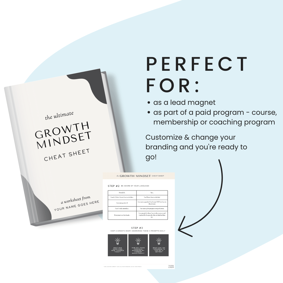 Growth Mindset Cheat Sheet Perfect For Lead Magnet And Paid Program