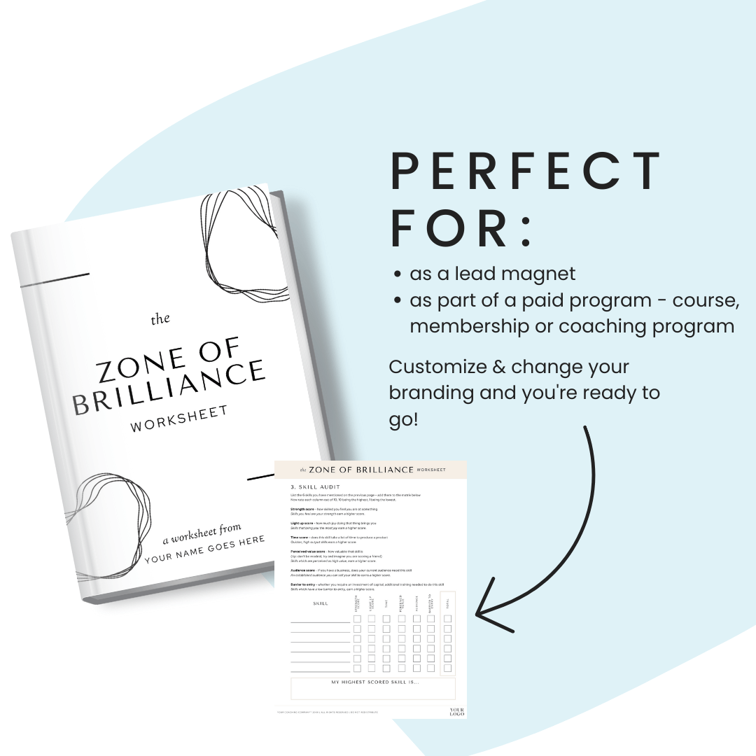 Zone Of Brilliance Worksheet Perfect For Lead Magnet And Paid Program