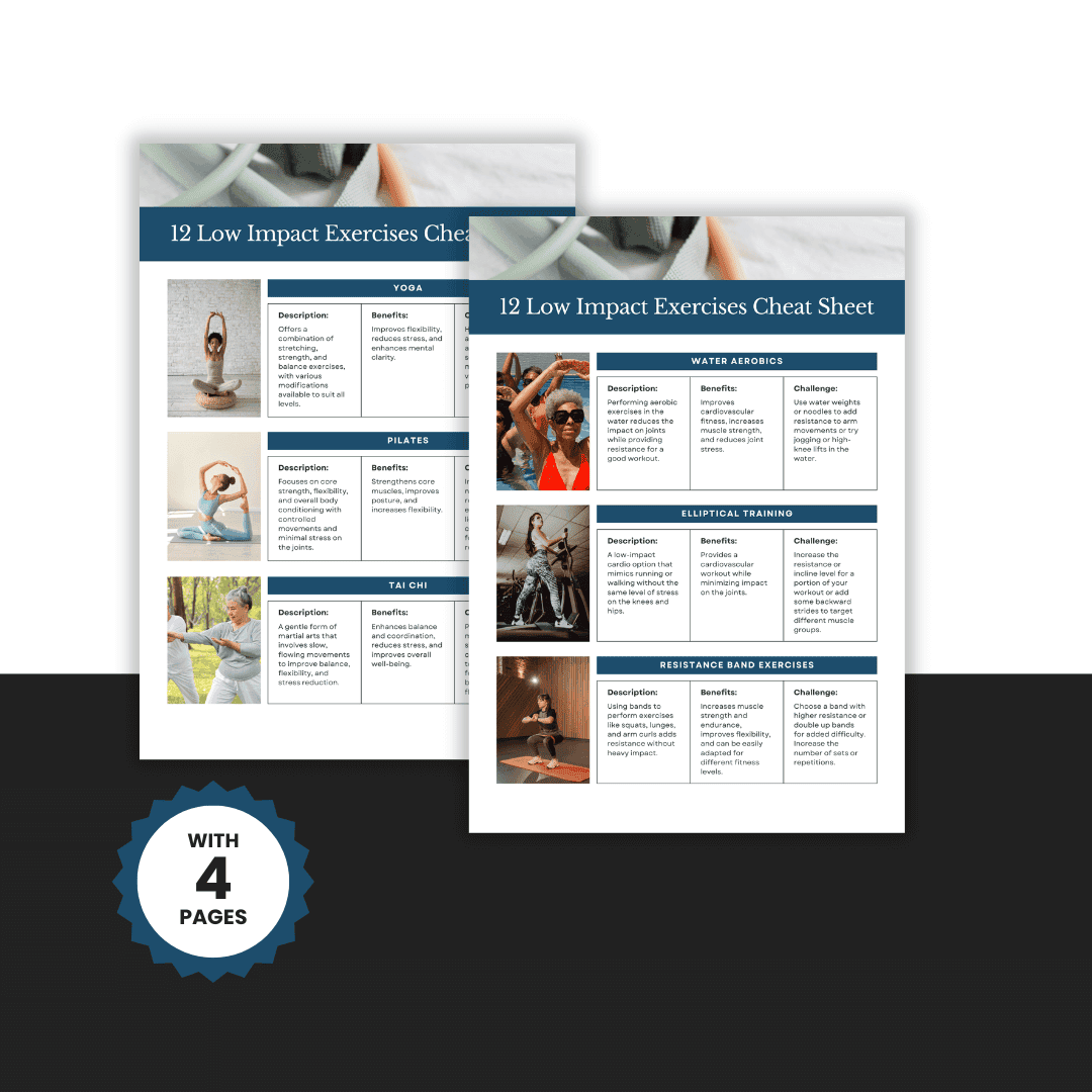 12 Low Impact Exercises Cheat Sheet Images