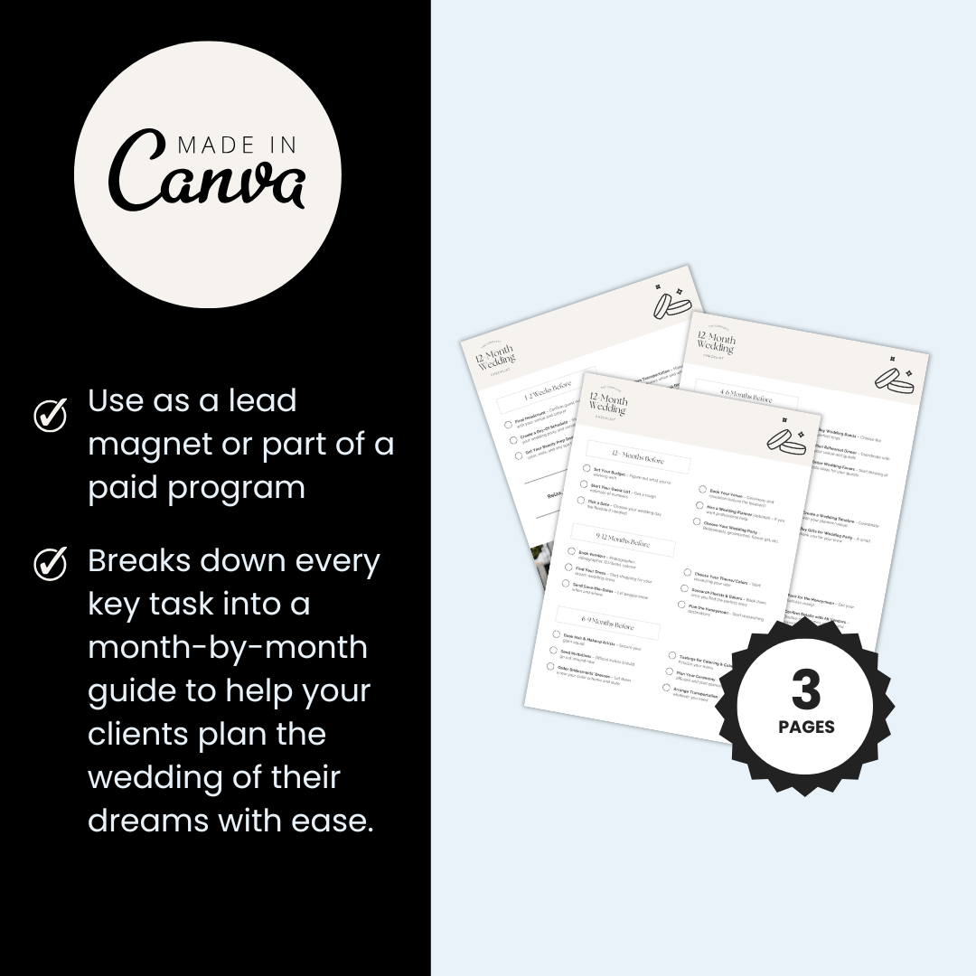 12 Month Wedding Checklist Perfect For Lead Magnet And Paid Program
