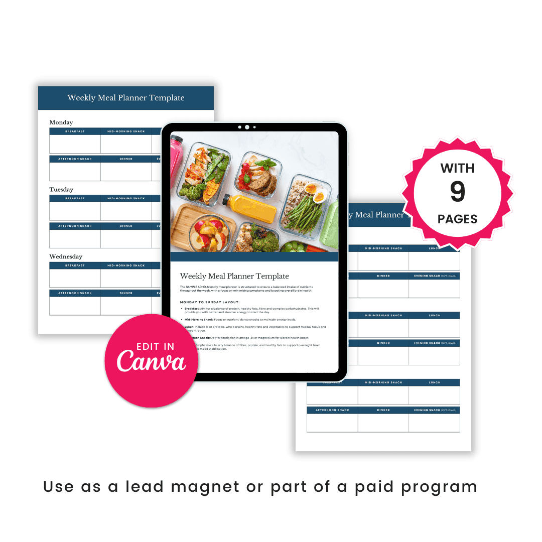 ADHD Friendly Meal Planner Guide Perfect For Lead Magnet And Paid Program