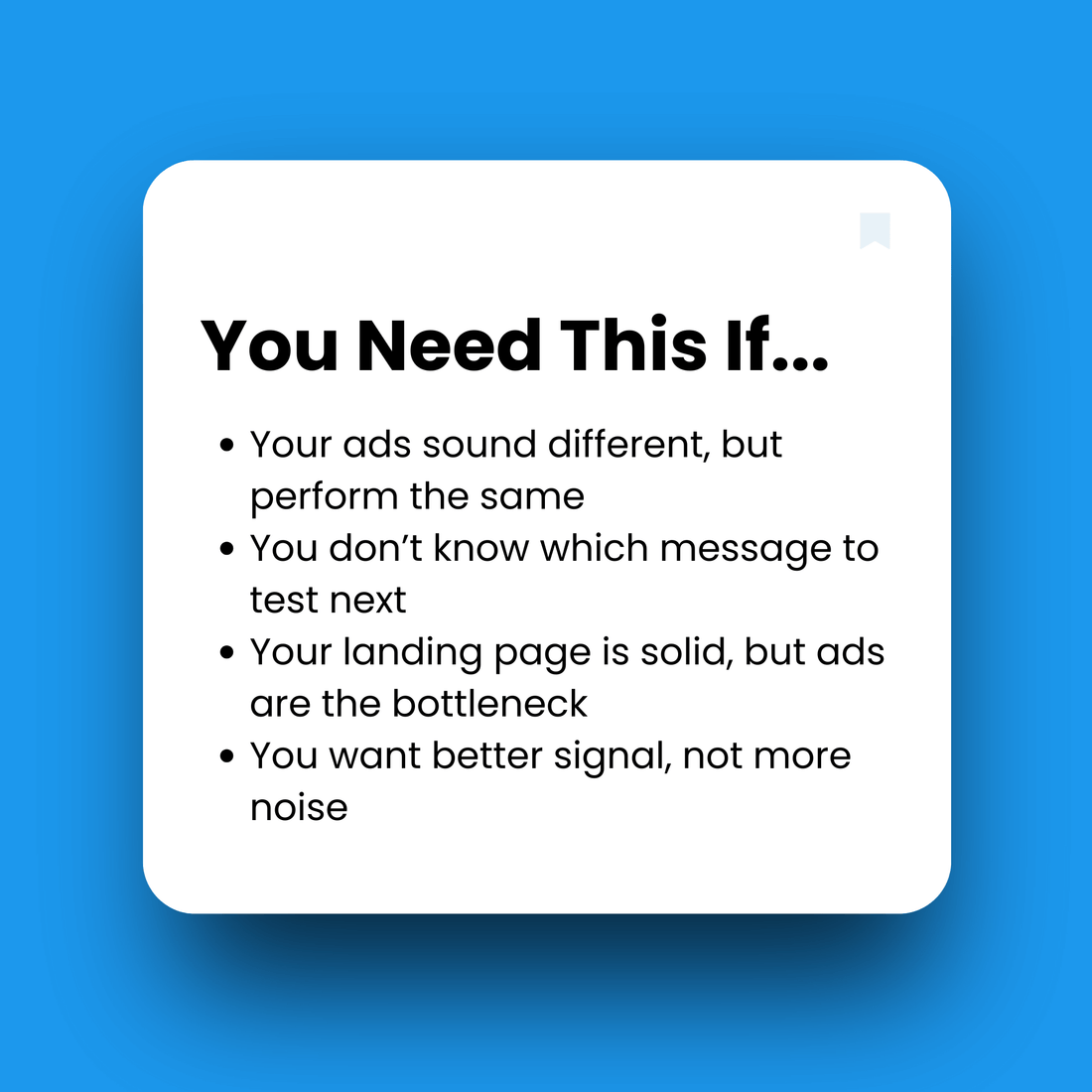 Text on a white square with a blue background