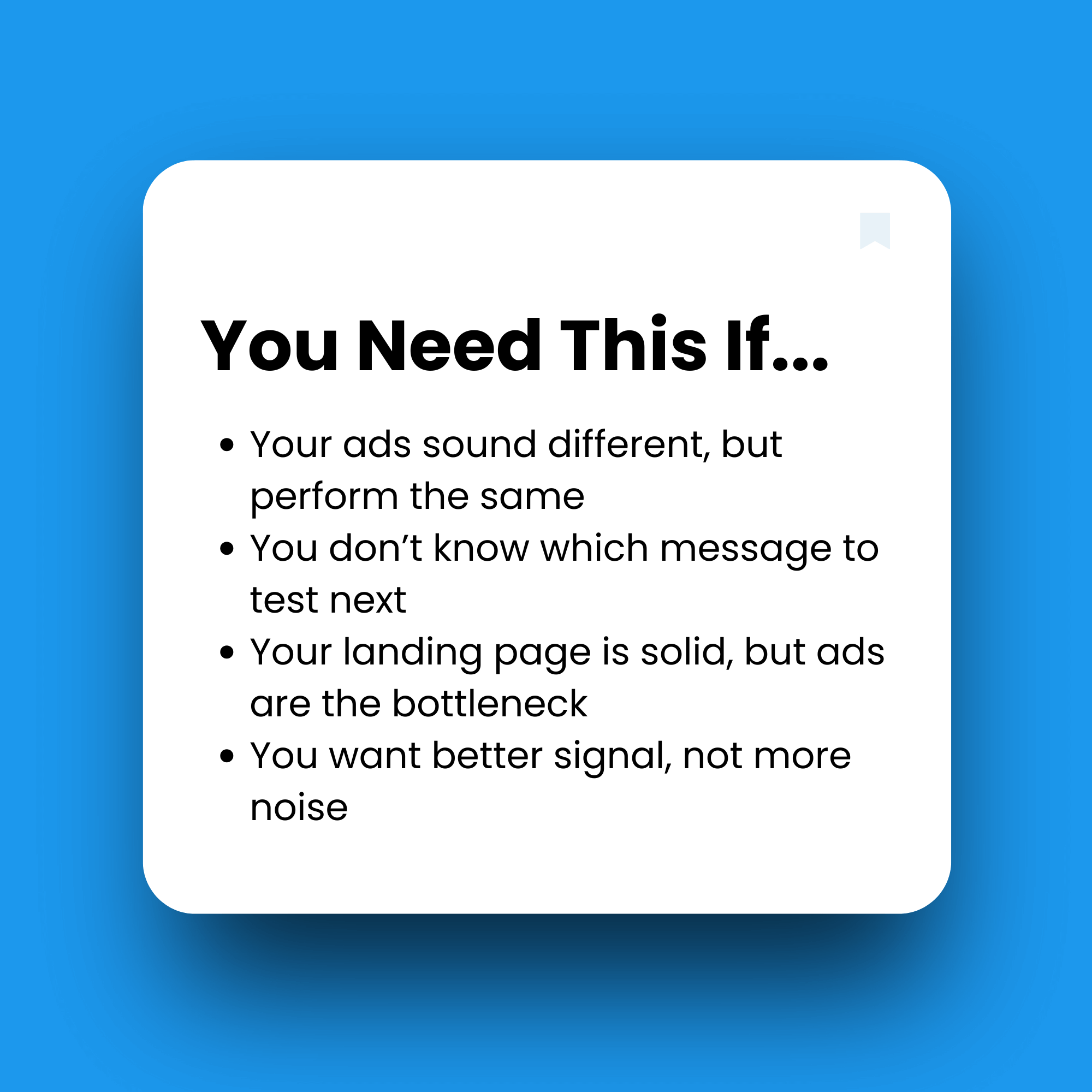 Text on a white square with a blue background