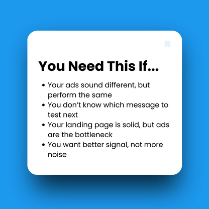 Text on a white square with a blue background