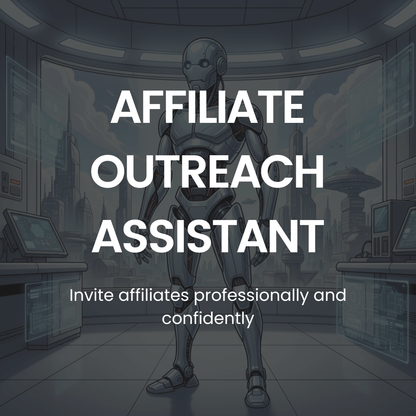 Robotic figure in a futuristic room with text overlay &