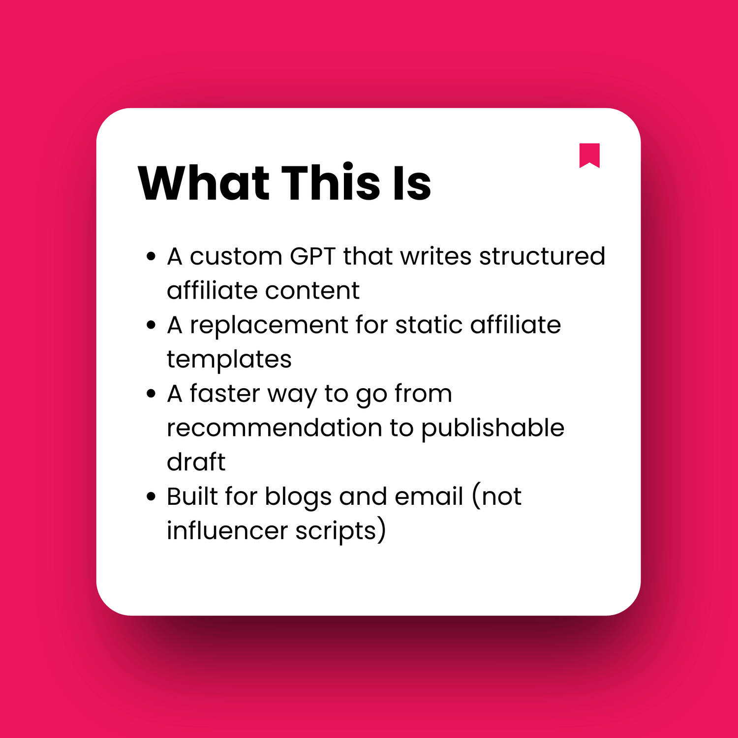 Text description of a custom GPT on a pink background