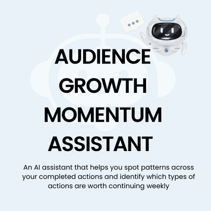 AI assistant with text about audience growth momentum and AI capabilities on a light gray background