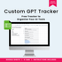 Computer monitor displaying a Custom GPT Tracker with text about organizing AI tools.