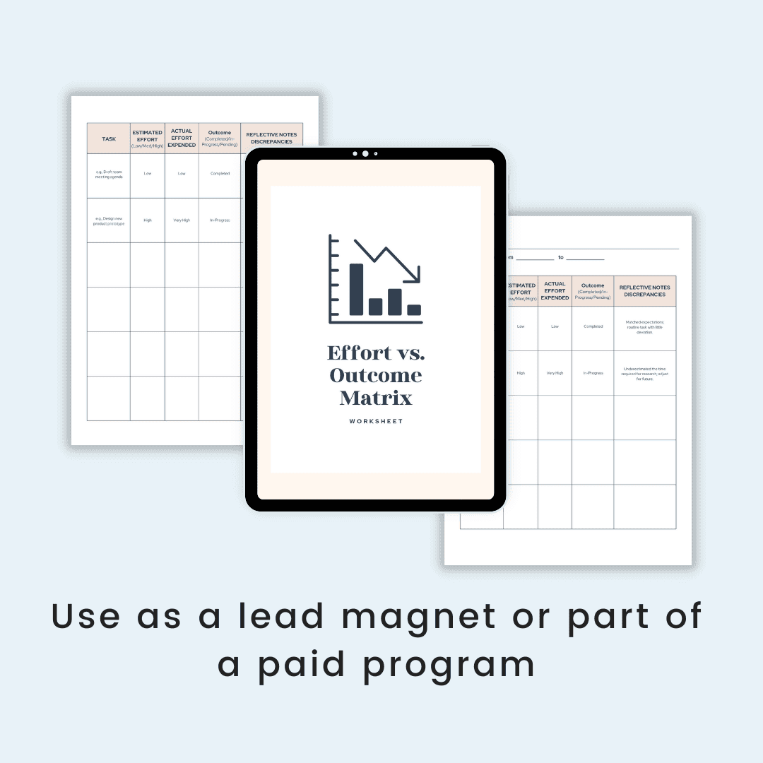 Effort Vs Outcome Matrix Worksheet Perfect For Lead Magnet And Paid Program