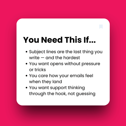 White square with text on a pink background