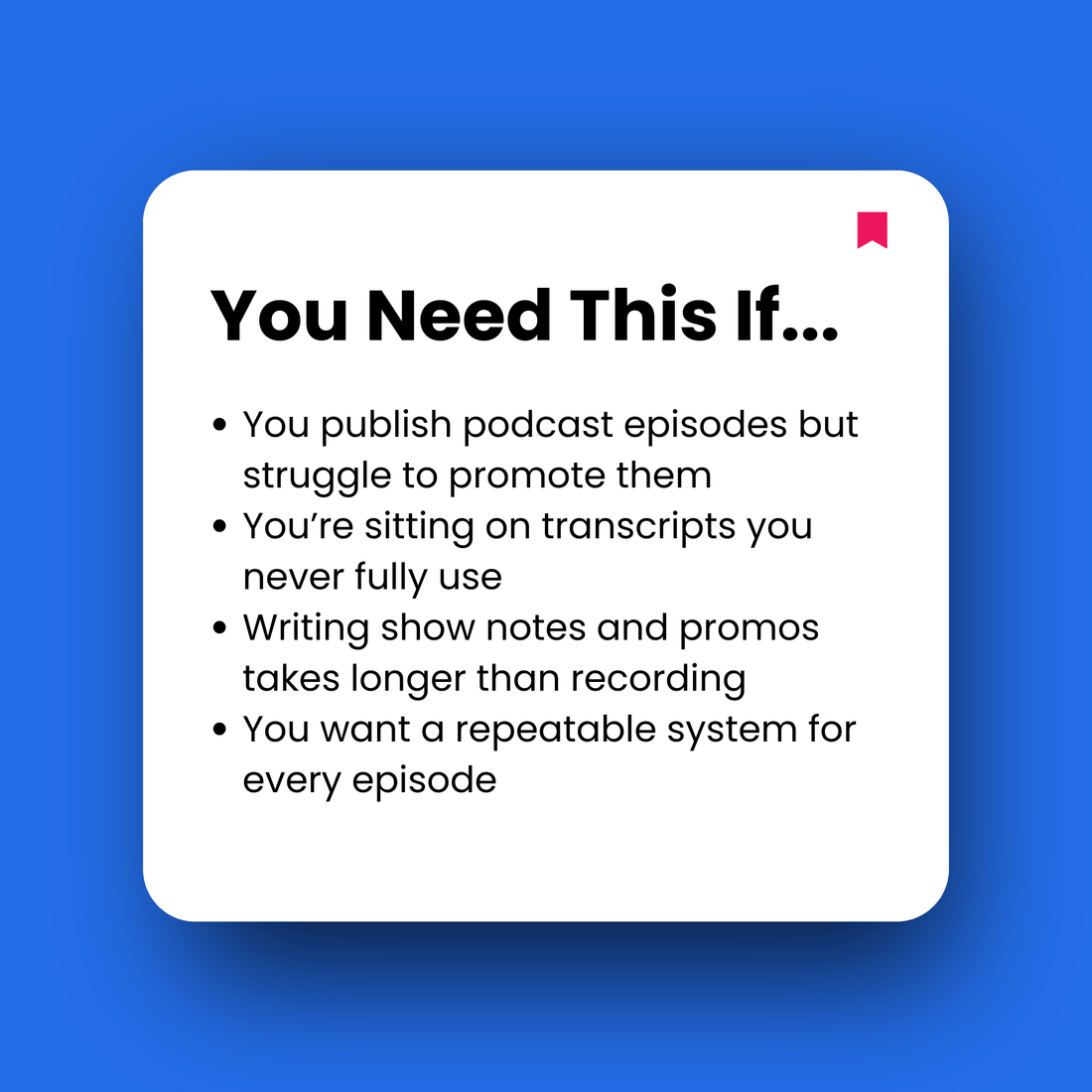 Text on a white square with a blue background, listing scenarios for needing a solution.