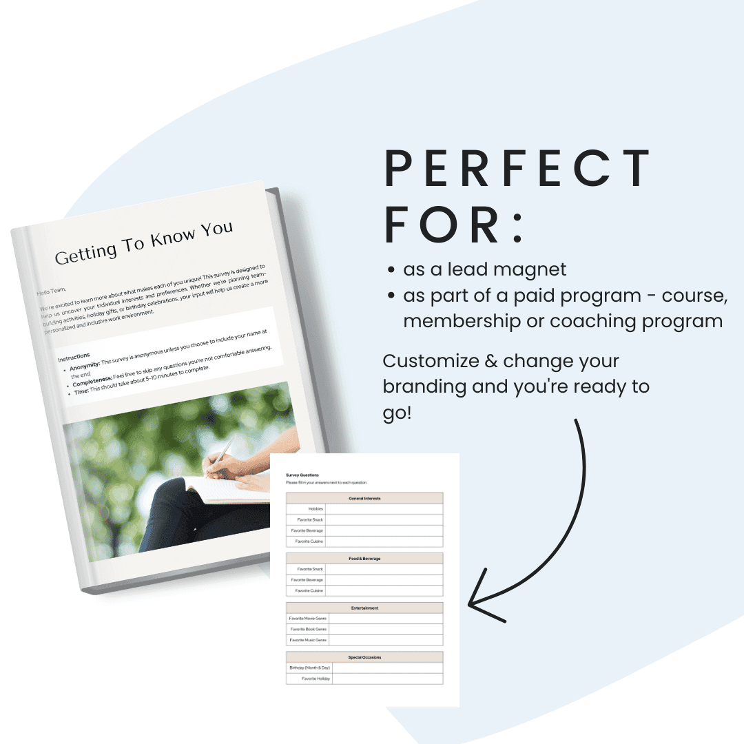 Team Survey Getting To Know You Perfect For Lead Magnet And Paid Program