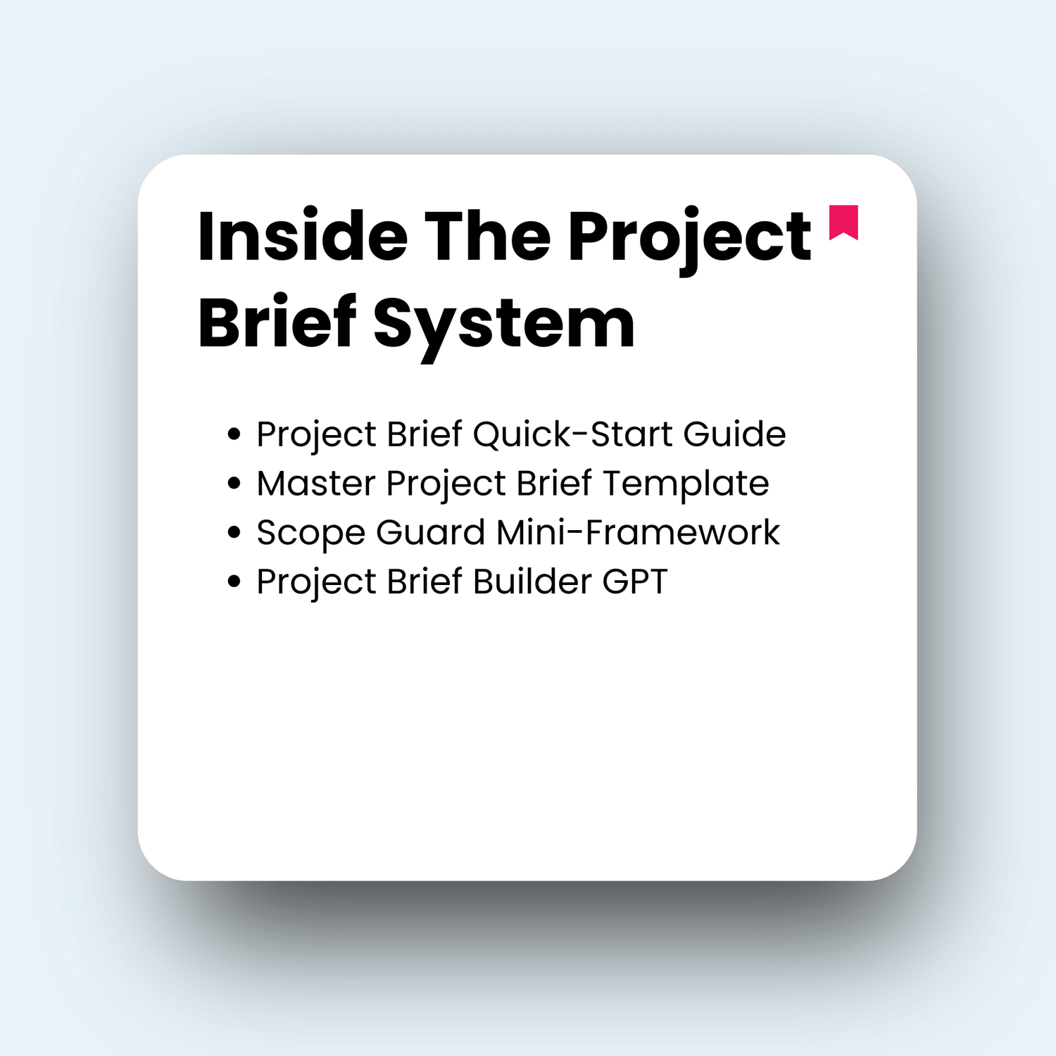 White square with text about project brief system on a light gray background