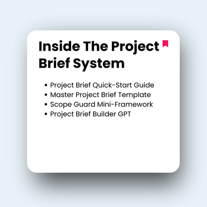 White square with text about project brief system on a light gray background