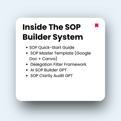 White square with text about the SOP Builder System on a light gray background