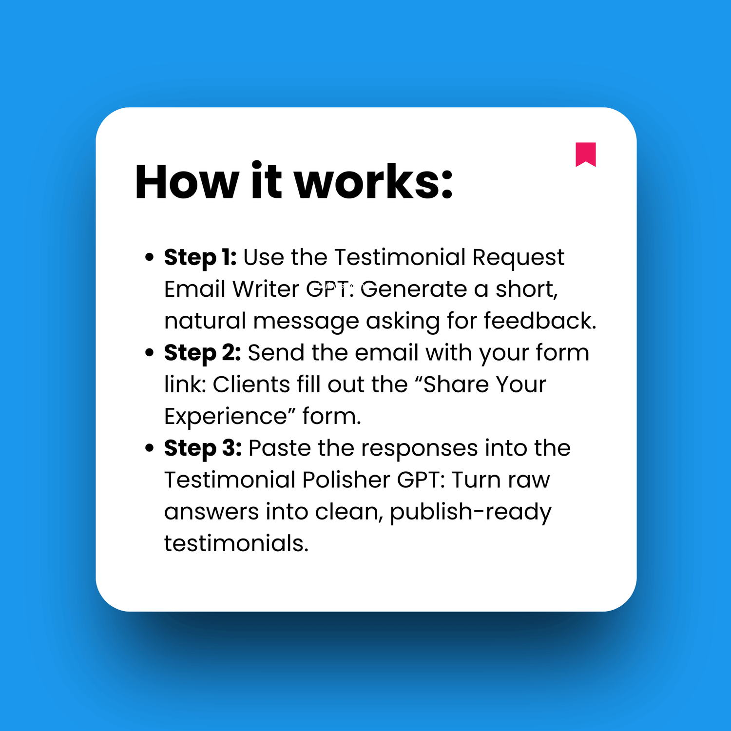 Steps on how a tool works with a blue background