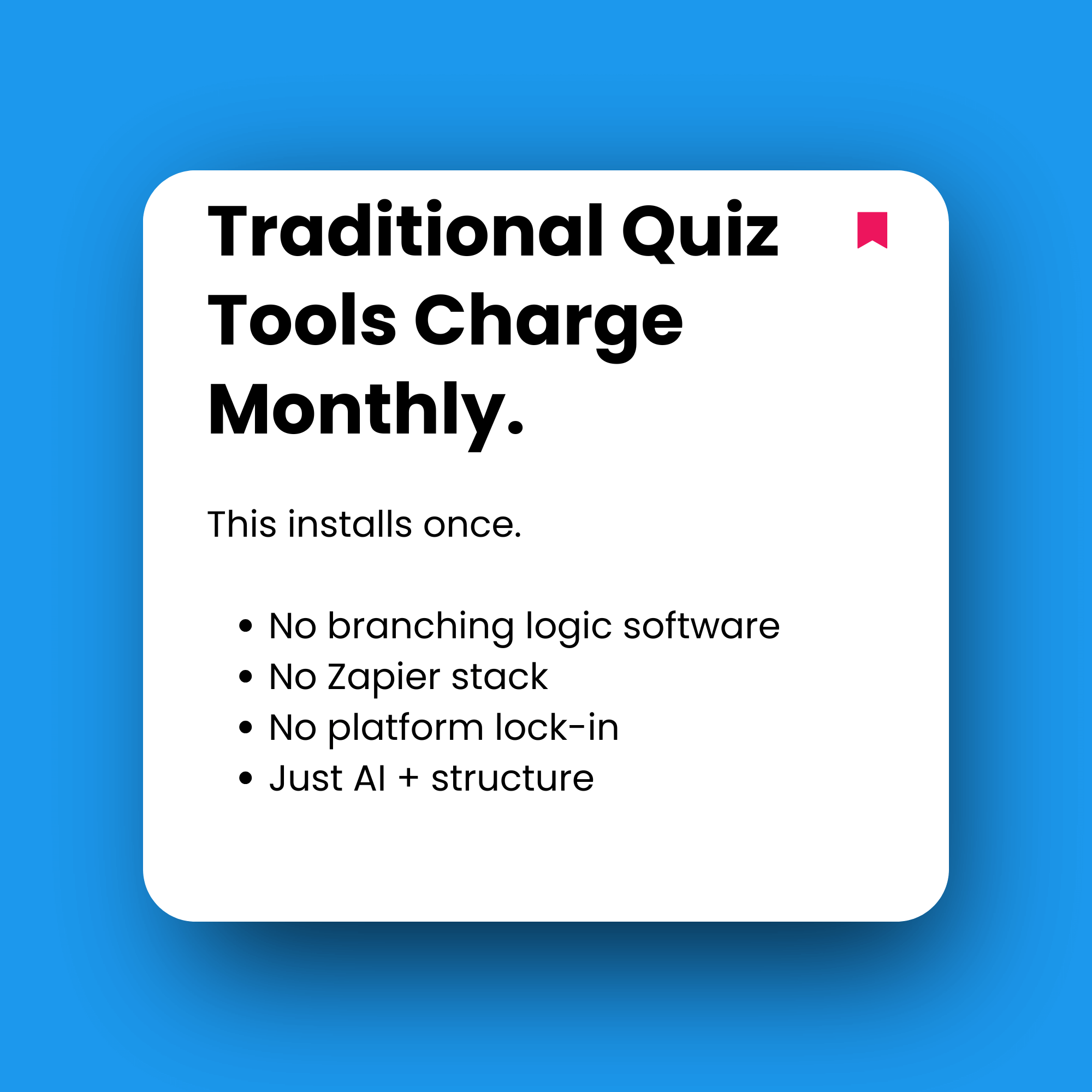 Promotional text about traditional quiz tools on a blue background