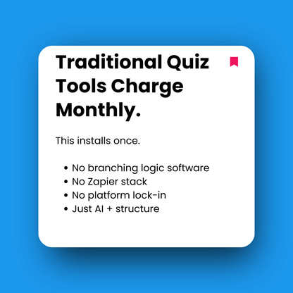 Promotional text about traditional quiz tools on a blue background