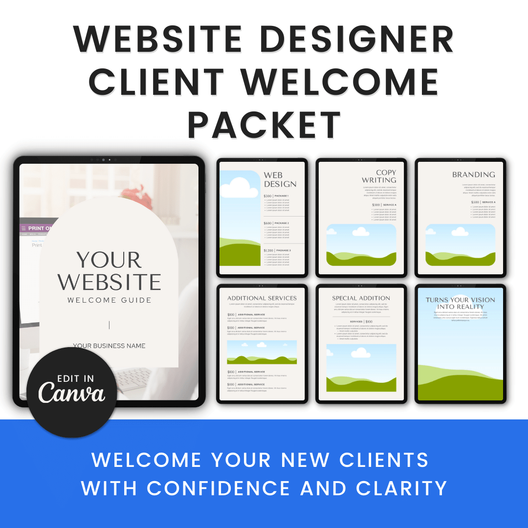 Our HelloContent Website Designer Client Welcome Packet is a customizable design package that includes a project overview and process outline.