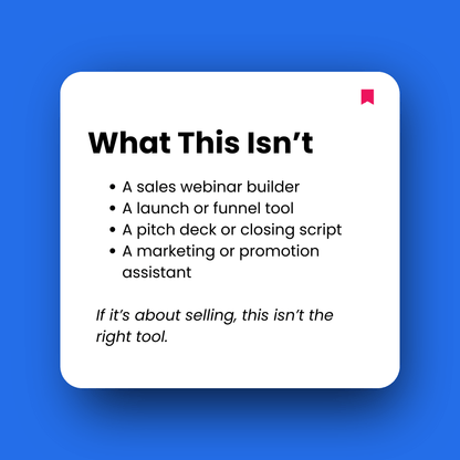 White square with text on a blue background, listing what a tool is not.
