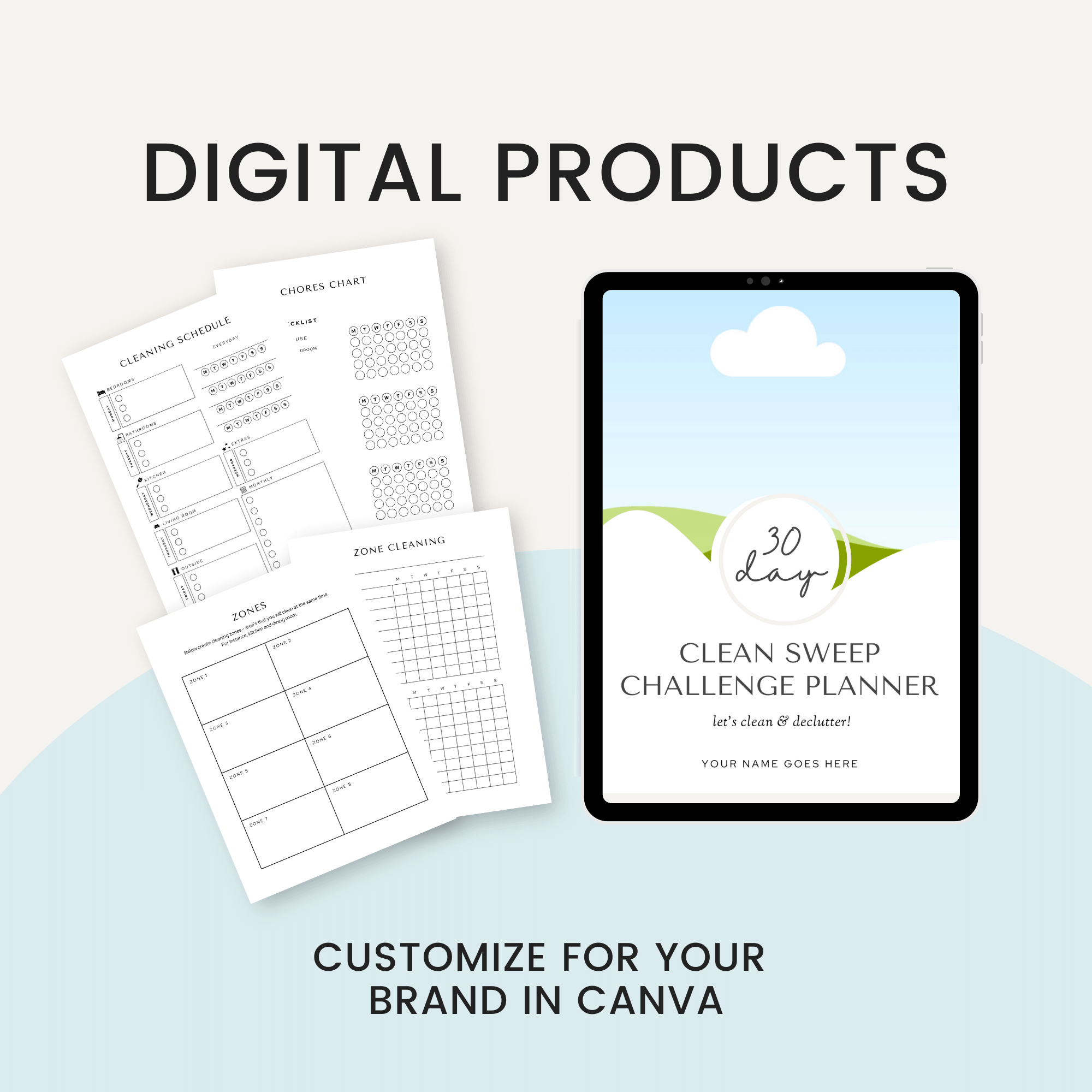 30-Day Clean Sweep Challenge Planner Digital Products Customize in Canva