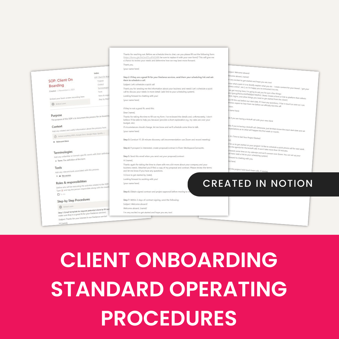 Freelancer Starter Kit Client Onboarding Sops In Notion