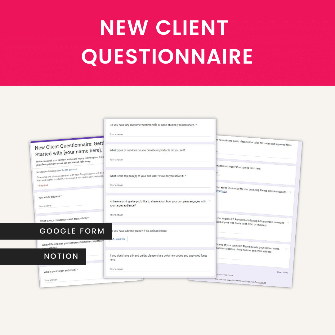 Freelancer Starter Kit New Client Questionnaire Notion