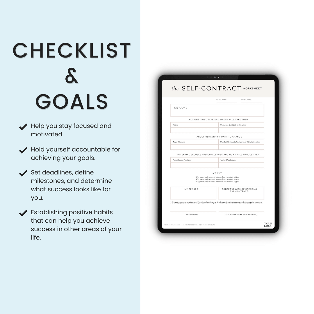 Self Contract Worksheet Checklist And Goals
